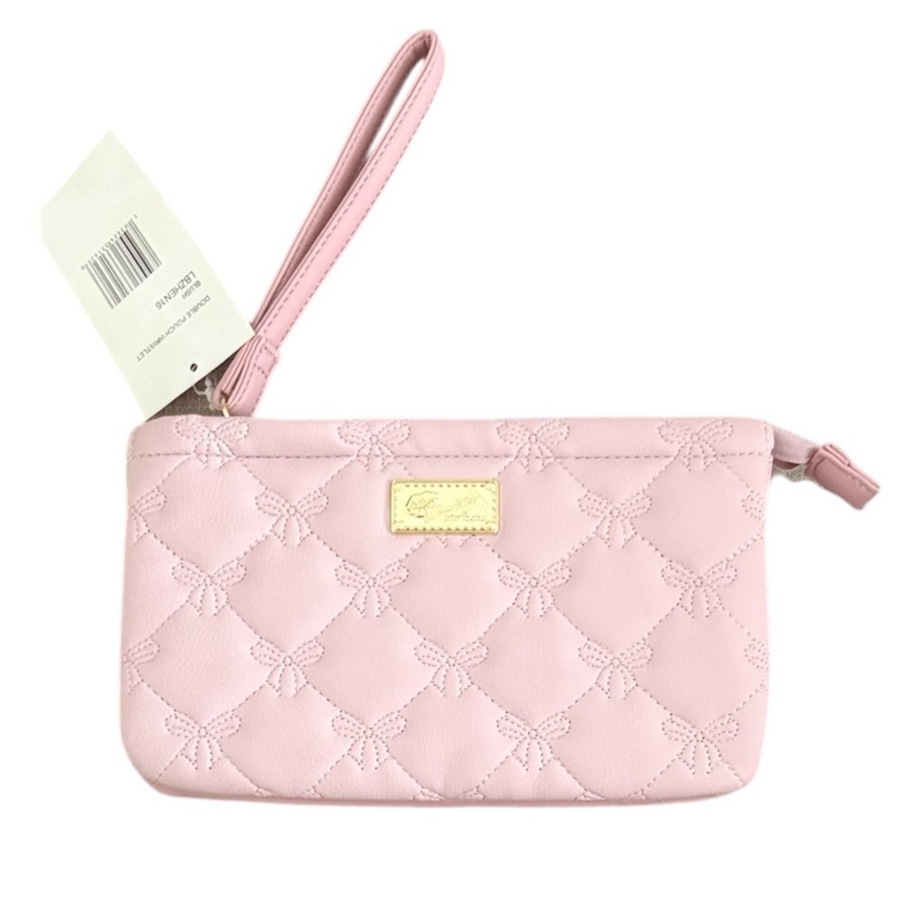 Luv Betsey- Betsey Johnson Double Pouch Soft Quilted Darling Wristlet / Bag Pink - Picture 3 of 9